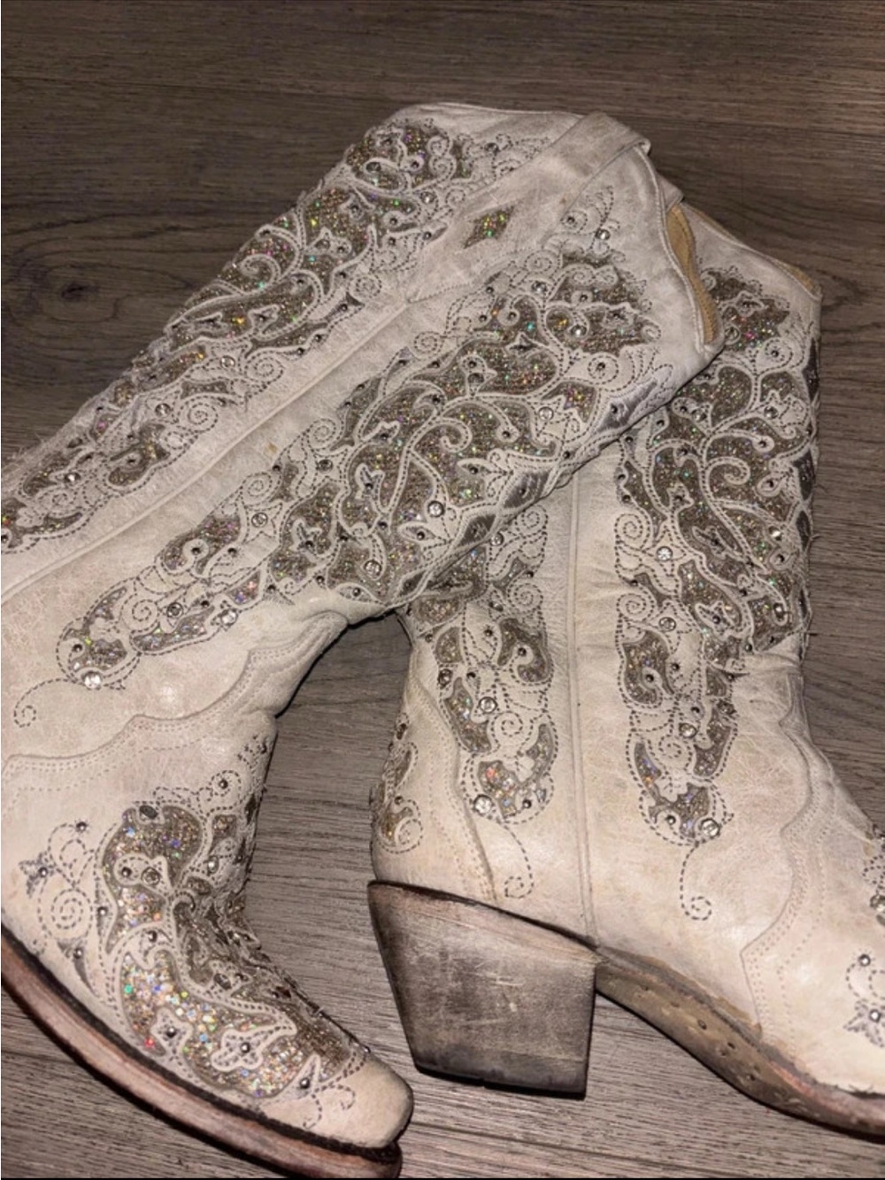 Corral Ivory Western Embellished Boots with Sparkle